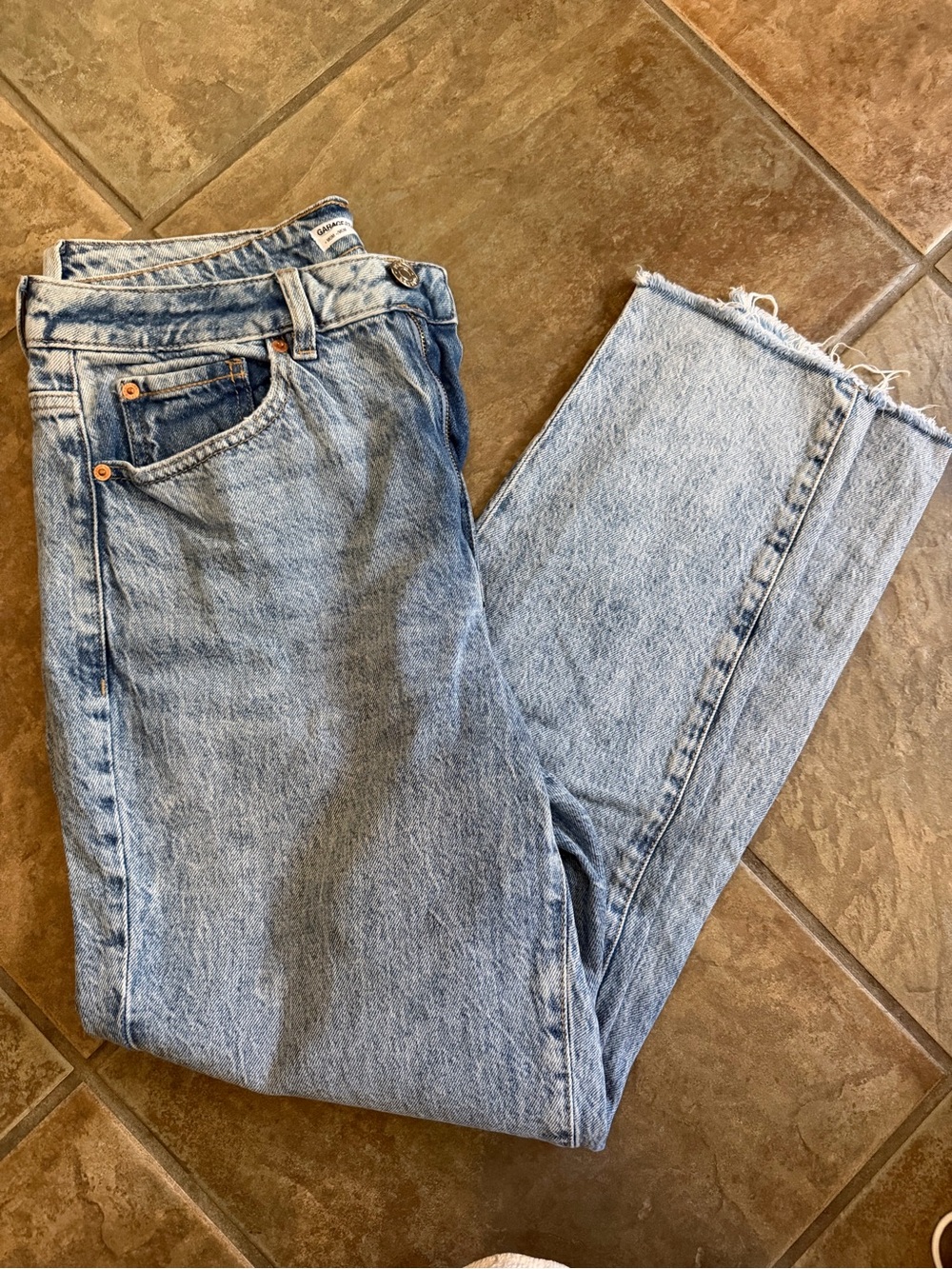 Garage Light Blue Straight Leg Jeans with Raw Hem